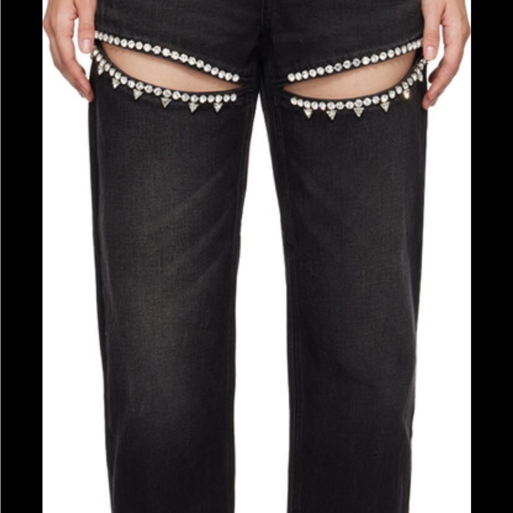 Area Black Crystal Slit Jeans Sz 29